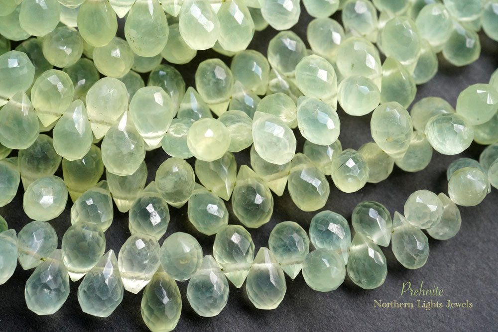 (50 grains per row) Large Prehnite Faceted Onion Beads Color 