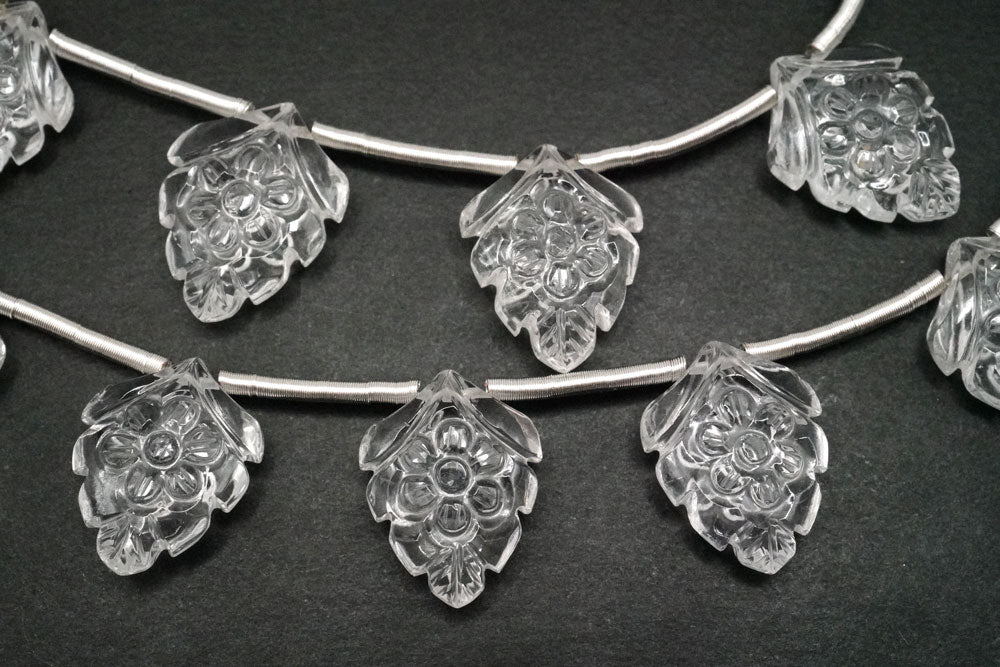 （2/10pc）宝石質　クリスタル　フラワーカービング　葉っぱ