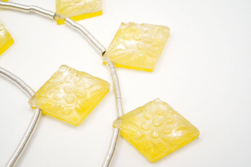 （2pc/1連）イエロークォーツァイト　MOP　シェル　フラワーカービング