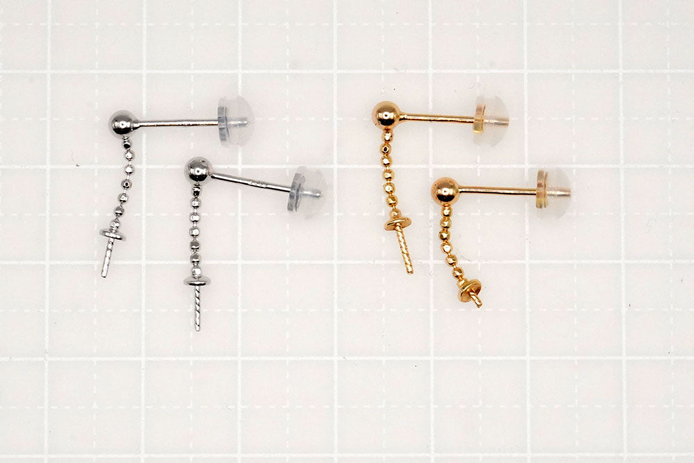 （ロジウム/K18メッキ）　銀製　チェーン　ヒートン（突き刺し）付き　スタッドピアス　SV925　パーツ (コピー)