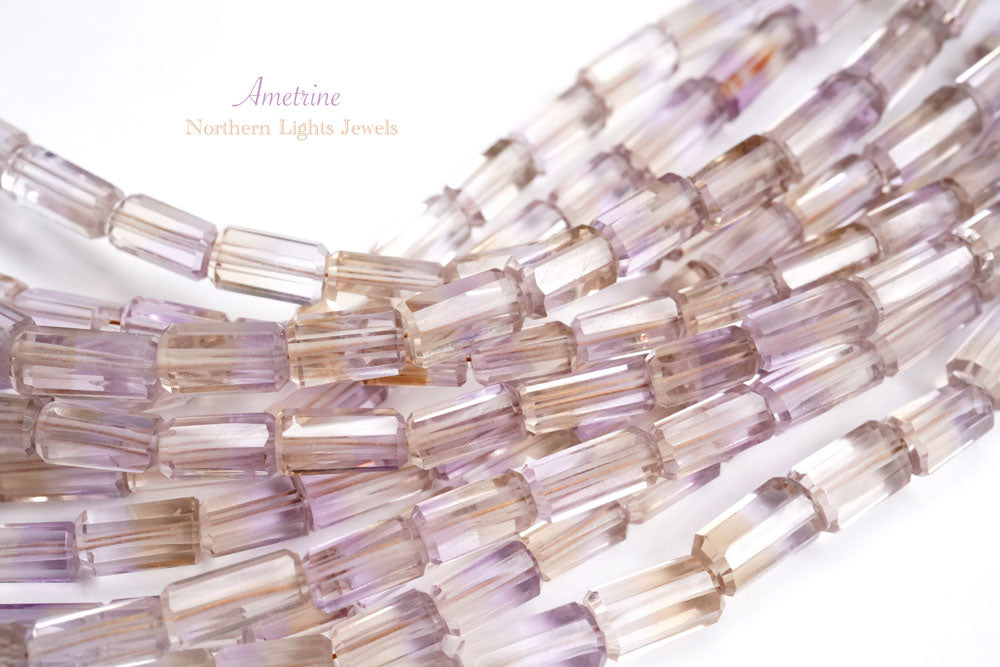 (17-19 grains per row) Fine Ametrine Faceted Cylinder/Tube Cut Beads