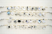 Load image into Gallery viewer, （2/10pc）宝石質　ホワイトラブラドライト　ブラックスポット　リーフシェイプ
