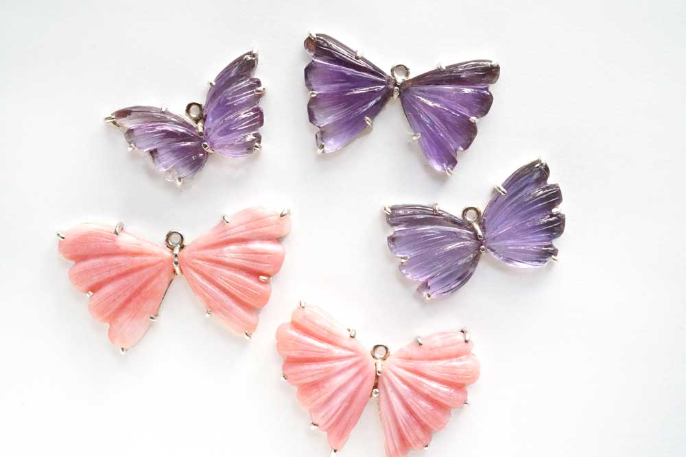 （#51-55）宝石質　アメシスト　ピンクオパール　銀製　バタフライ　蝶々