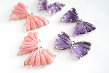 画像をギャラリービューアに読み込む, （#51-55）宝石質　アメシスト　ピンクオパール　銀製　バタフライ　蝶々
