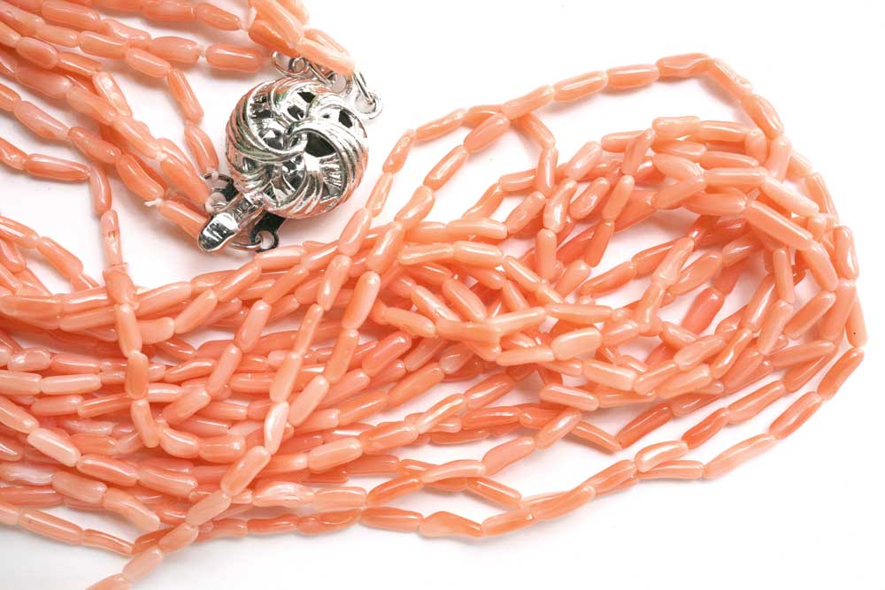 (1 row 39cm, 180 grains) High quality off Kochi Natural color Peach coral Yatara beads 《Orange・Pink》