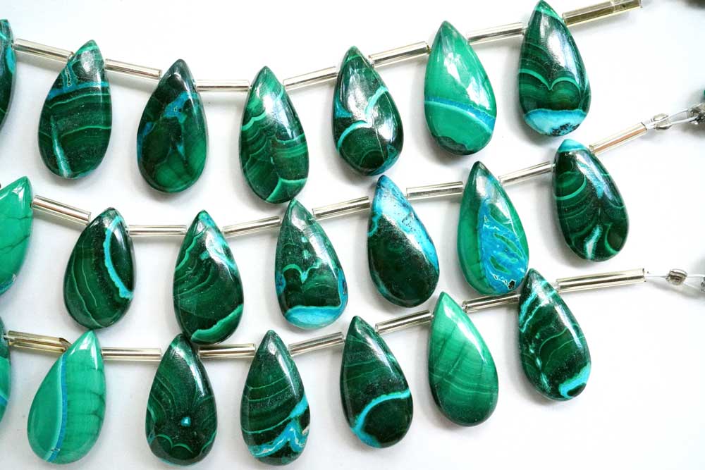 (1 row 18 cm 32 grains) High quality large malachite smooth rondel 7-10.5 x 5.8 mm