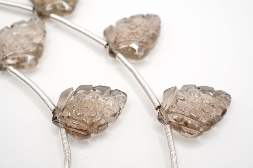 スモーキークォーツ 花 コレクション カービング1点 彫刻天然石 T040