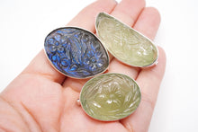 画像をギャラリービューアに読み込む, 8/20（#39-41）宝石質　プレナイト　ラブラドライト　銀製　ブローチ　銀製フレーム
