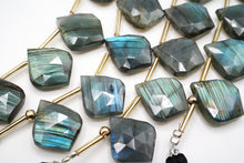 Load image into Gallery viewer, （2/10pc）ラブラドライト 　《ブルー系》　ファセット　リーフシェイプ　ストライプ
