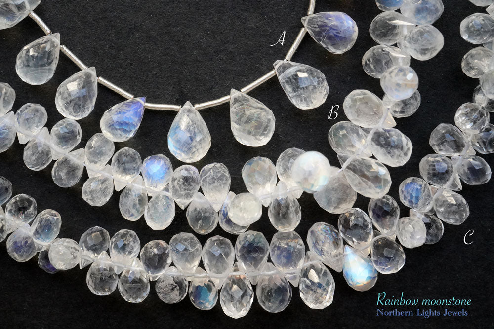 (A/B/C) Gem Quality Rainbow Moonstone Faceted Drop Labradorite