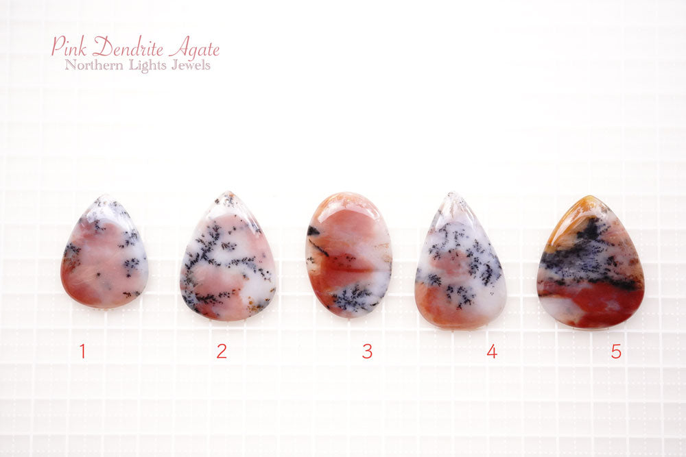(Grain selling) [Clear pattern] Rare! Pink Dendrite Agate Cabochon Perforated Top
