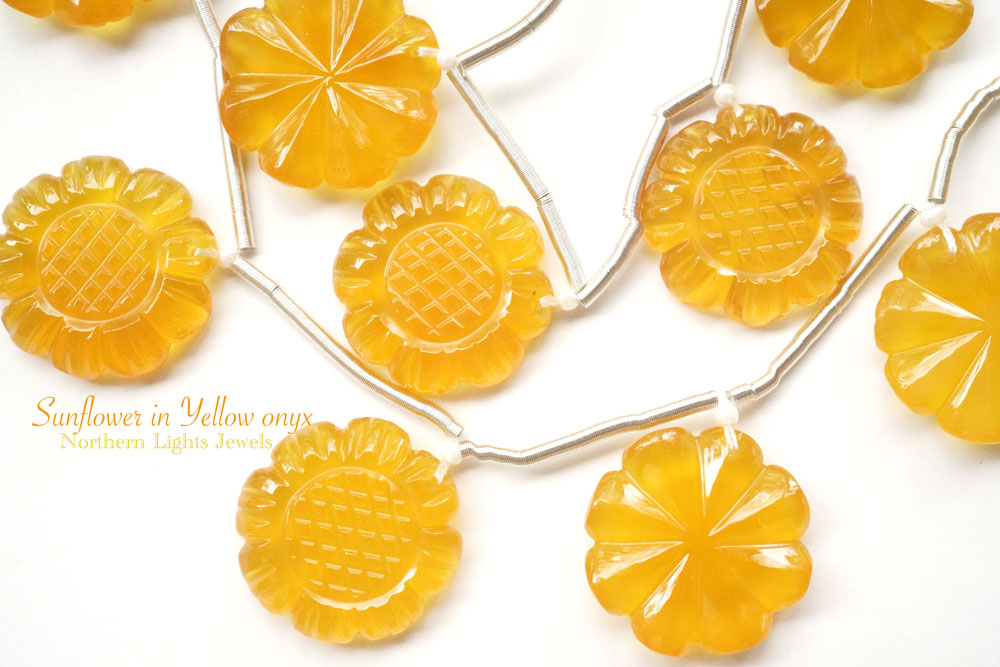 (4/6/10 grains) High quality yellow onyx sunflower (sunflower) carving beads