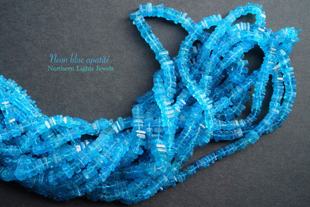 (Half Strand/1 Strand) Neon Blue Apatite Heishi Beads 3.5-4.5mm