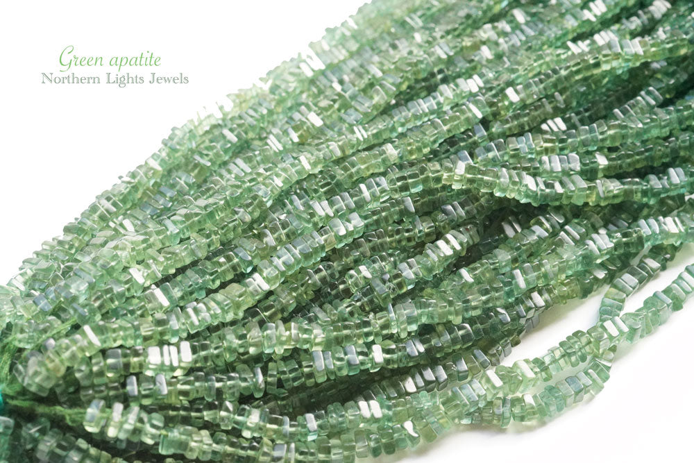 (1 row 38 cm 190 grains) Green Apatite Heishi Beads 3.5-4.5 mm