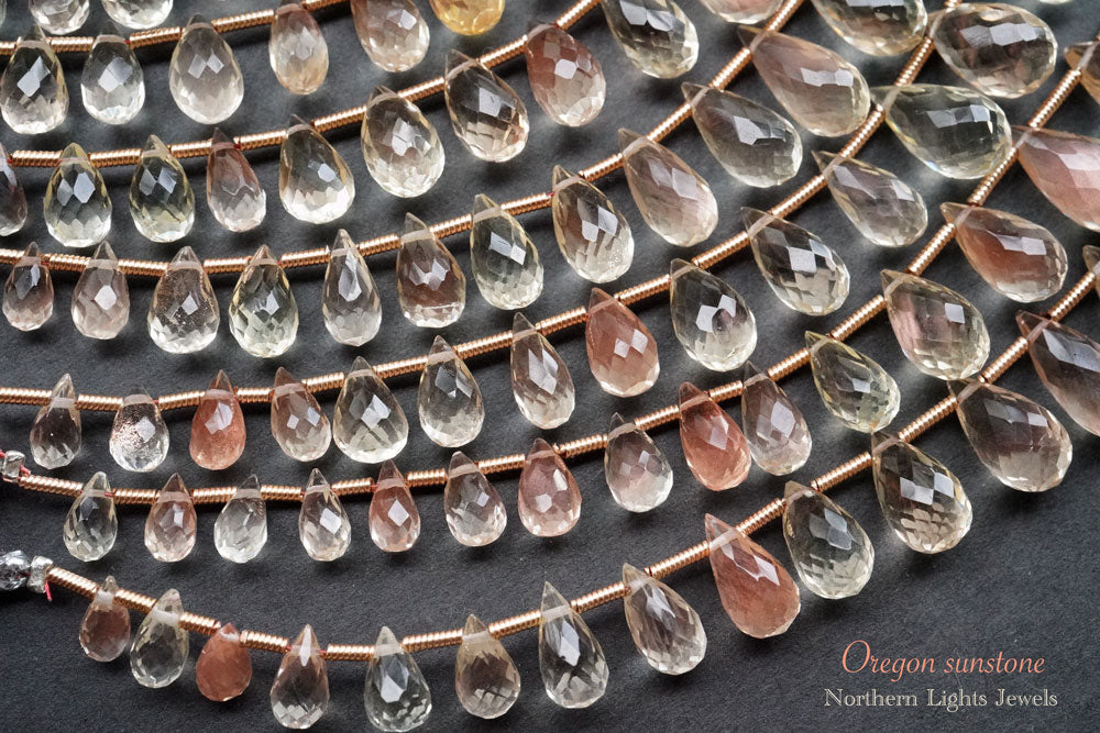 (25 per row) Oregon Sunstone Faceted Drop Beads