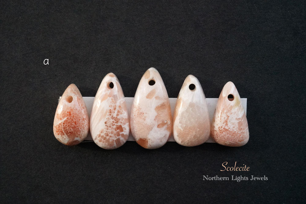 (ap) Large Scolesite Cabochon Beads Pear Shape