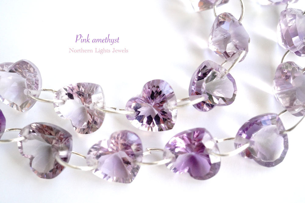 (half row/single row) high quality pink amethyst heart concave double hole 2 holes