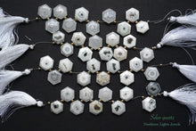 Load image into Gallery viewer, (10 grains per row) High Quality Solar Quartz Faceted Hexagon Moss Agate
