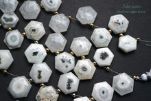 Load image into Gallery viewer, (10 grains per row) High Quality Solar Quartz Faceted Hexagon Moss Agate
