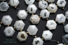 Load image into Gallery viewer, (10 grains per row) High Quality Solar Quartz Faceted Hexagon Moss Agate
