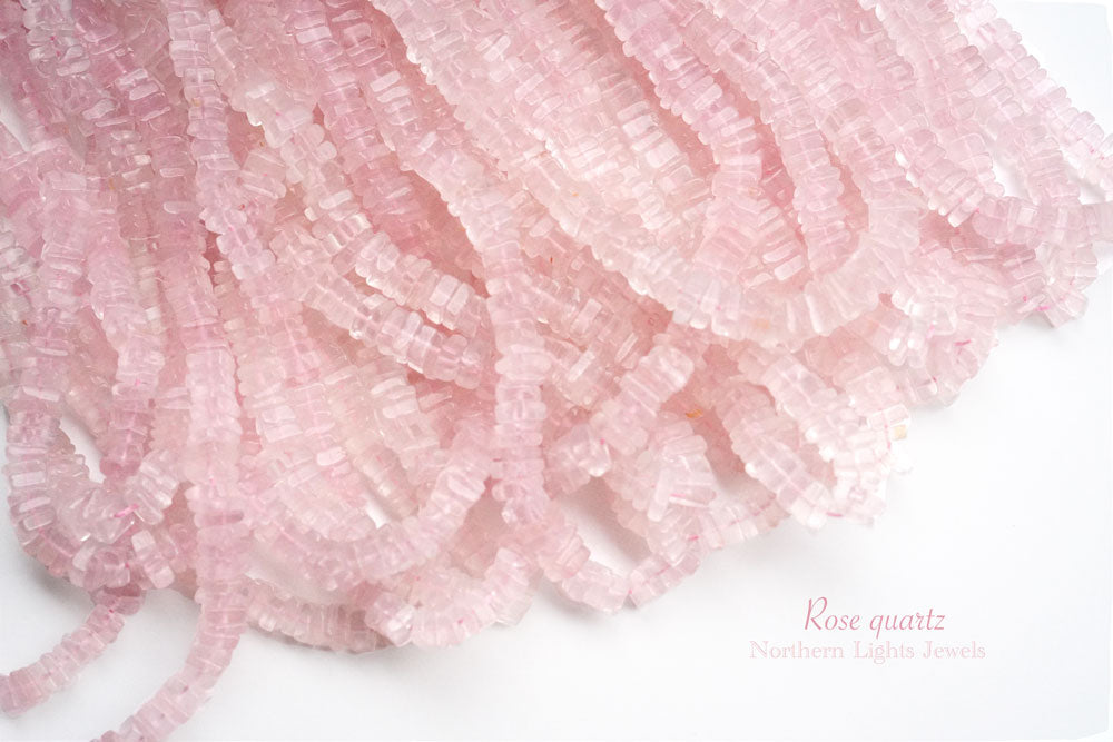 (200 grains per row) Rose Quartz Heishi Beads/Square Rondelle