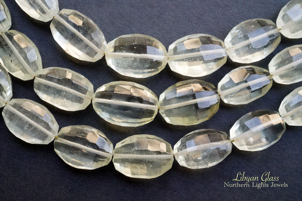 (ABC) Rare Stone Libyan Glass Step Cut Oval Beads