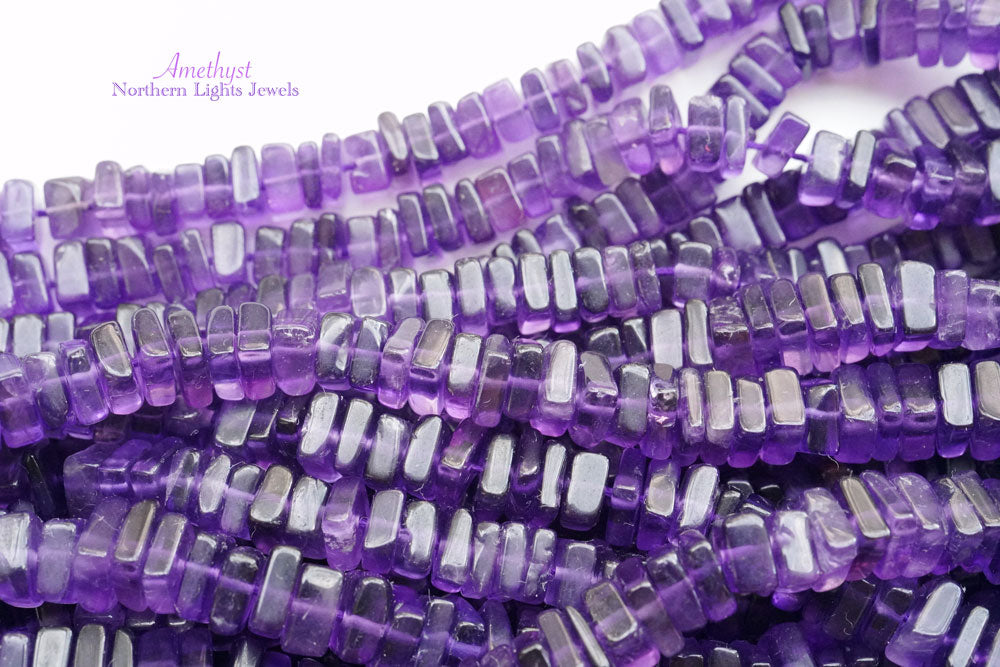 (150 grains per row) African Amethyst Heishi Beads/Square Rondelle