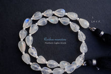 Load image into Gallery viewer, (M/L) Fine Vertical Hole Rainbow Moonstone Faceted Teardrop
