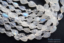 Load image into Gallery viewer, (M/L) Fine Vertical Hole Rainbow Moonstone Faceted Teardrop
