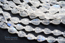 Load image into Gallery viewer, (M/L) Fine Vertical Hole Rainbow Moonstone Faceted Teardrop
