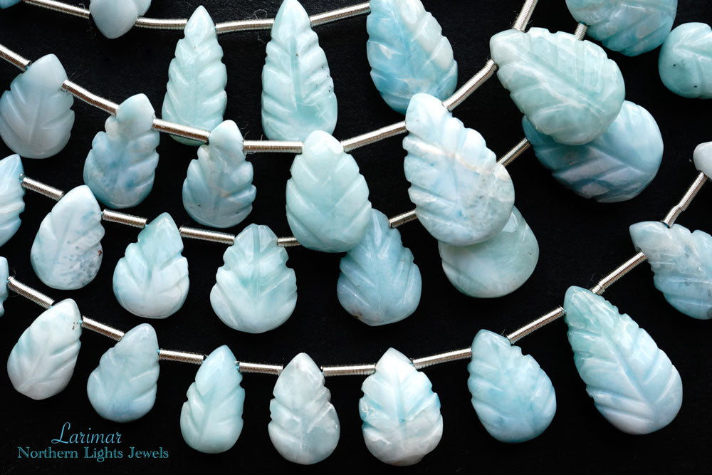 (25 grains per row) Rare stone larimar leaf carving leaf shaped beads