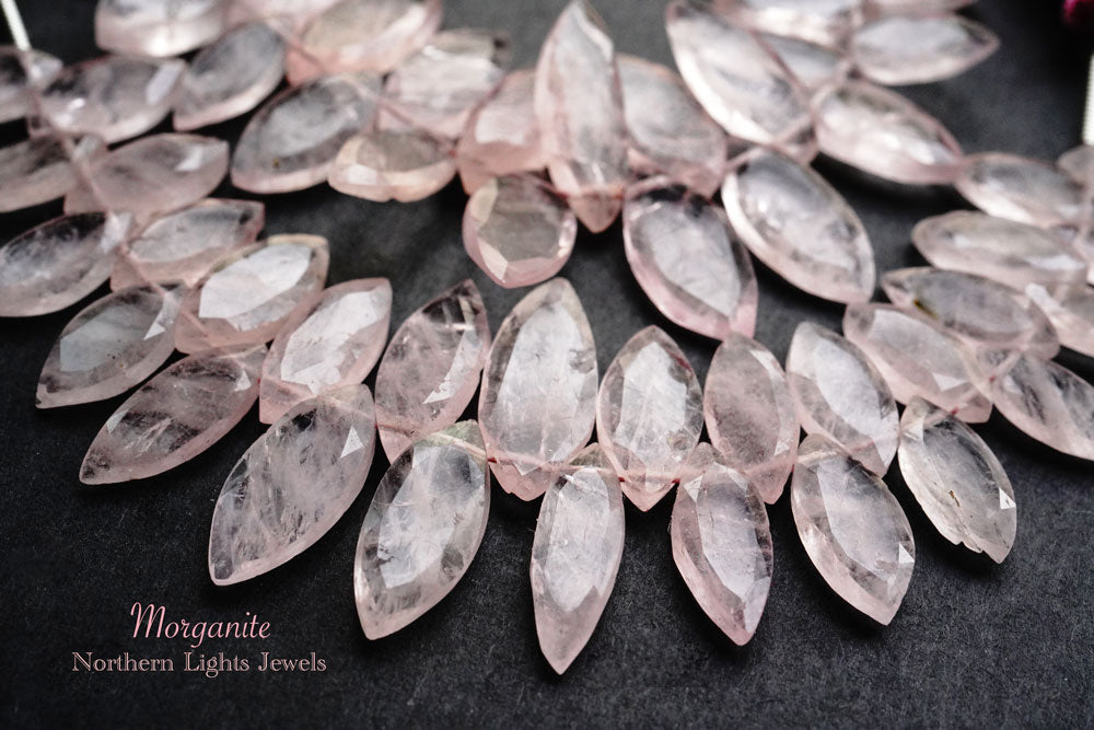 (Half Strand/1 Strand) High Quality Morganite Pink Aquamarine [Flat] Faceted Marquise