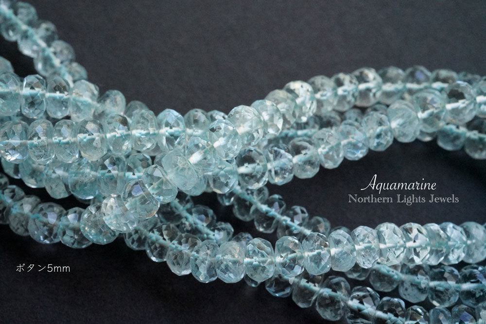 (M/L, Half Strand/Single Strand) Fine Aquamarine Button Cut Faceted Rondelle