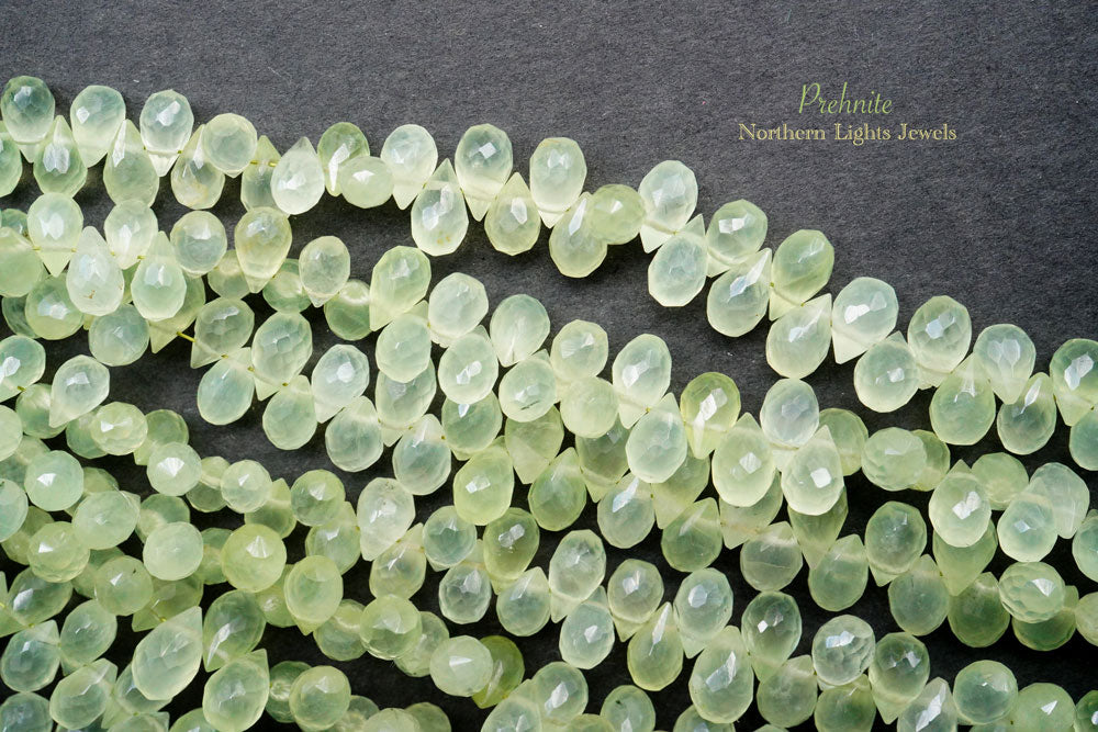 (50 grains per row) Large Prehnite Faceted Onion Beads Color 