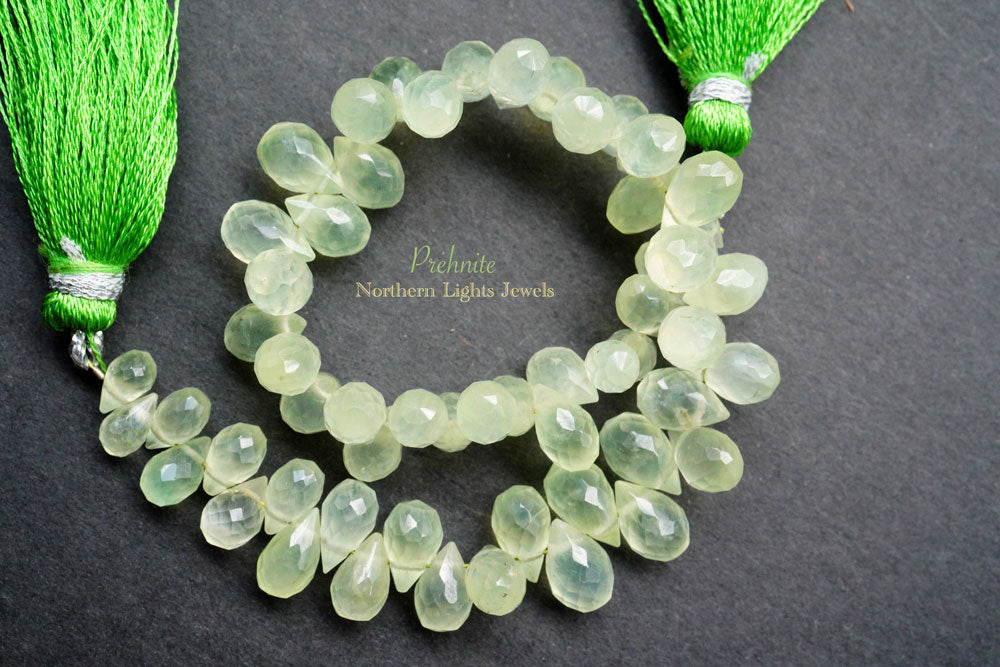 (50 grains per row) Large Prehnite Faceted Onion Beads Color 