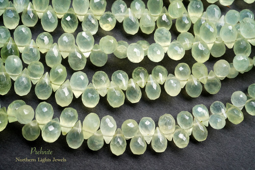 (50 grains per row) Large Prehnite Faceted Onion Beads Color 
